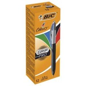 BIC 4 Colours Grip Pro - 4 colour ballpoint pen - black, red, blue, green (pack of 12)
