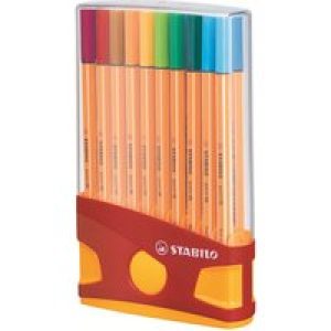 STABILO point 88 - fineliner - black, red, blue, green, yellow, orange, brown, violet, pink, turquoise, crimson, ultramarine, apricot, pine green, lilac, apple green, dark grey, dark ochre, azure, nightblue (pack of 20)