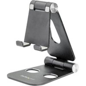 StarTech.com Phone and Tablet Stand, Foldable Universal Mobile Device Holder for Smartphones & Tablets, Adjustable Multi-Angle Viewing Ergonomic Cell Phone Stand for Desk, Portable, Black - Foldable Phone Holder (USPTLSTNDB) - desktop stand for mobile phone, tablet