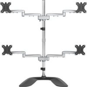 StarTech.com Desktop Quad Monitor Stand, Ergonomic VESA 4 Monitor Arm (2x2) up to 32", Free Standing Articulating Universal Pole Mount, Height Adjustable/Tilt/Swivel/Rotate, Silver - Heavy-duty VESA Mount (ARMQUADSS) stand - adjustable arm - for 4 monitors