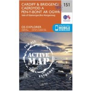 Ordnance Survey Explorer Active 151 Cardiff & Bridgend Map With Digital Version - Orange, Orange