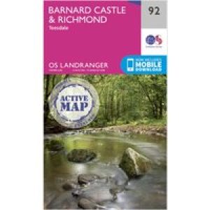 Ordnance Survey Landranger Active 92 Barnard Castle And Surrounding Area Map With Digital Version - Pink, Pink