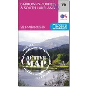 Ordnance Survey Landranger Active 96 Barrow-In-Furness & South Lakeland Map With Digital Version - Pink, Pink