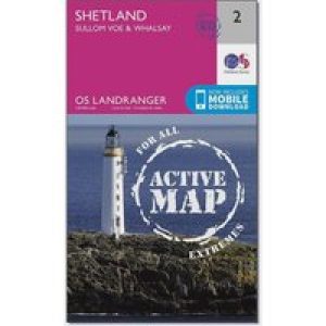 Ordnance Survey Landranger Active 2 Shetland  Sullom Voe & Whalsay Map With Digital Version - Pink, Pink