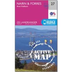 Ordnance Survey Landranger Active 27 Nairn & Forres, River Findhorn Map With Digital Version - Pink, Pink