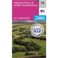 Ordnance Survey Landranger Active 98 Wensleydale & Upper Wharfedale Map With Digital Version - Pink, Pink Ordnance Survey Landranger Active 98 Wensleydale & Upper Wharfedale Map With Digital Version - Pink, Pink