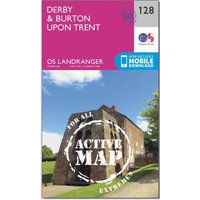 Ordnance Survey Landranger Active 128 Derby & Burton Upon Trent Map With Digital Version - Pink, Pink Ordnance Survey Landranger Active 128 Derby & Burton Upon Trent Map With Digital Version - Pink, Pink