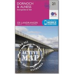 Ordnance Survey Landranger Active 21 Dornoch & Alness, Invergordon & Tain Map With Digital Version - Pink, Pink