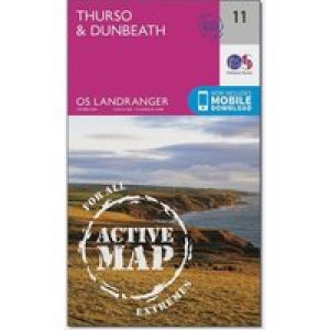 Ordnance Survey Landranger Active 11 Thurso & Dunbeath Map With Digital Version - Pink, Pink