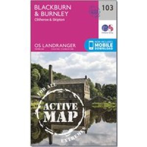 Ordnance Survey Landranger Active 103 Blackburn & Burnley, Clitheroe & Skipton Map With Digital Version - Pink, Pink