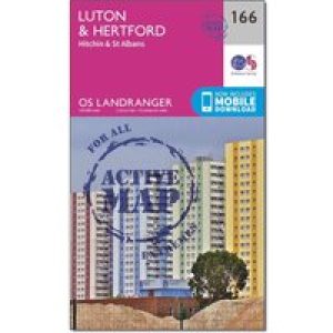 Ordnance Survey Landranger Active 166 Luton, Hertford, Hitchin & St Albans Map With Digital Version - Pink, Pink