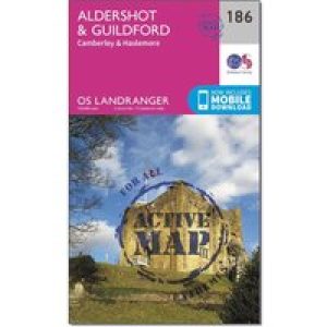 Ordnance Survey Landranger Active 186 Aldershot & Guildford, Camberley & Haslemere Map With Digital Version - Pink, Pink