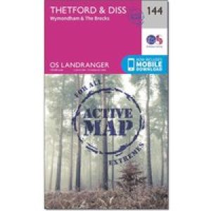 Ordnance Survey Landranger Active 144 Thetford & Diss, Breckland & Wymondham Map With Digital Version - Pink, Pink