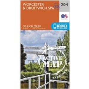 Ordnance Survey Explorer Active 204 Worcester & Droitwich Spa Map With Digital Version - Orange, Orange