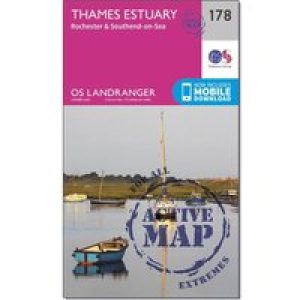 Ordnance Survey Landranger Active 178 Thames Estuary, Rochester & Southend-On-Sea Map With Digital Version - Pink, Pink