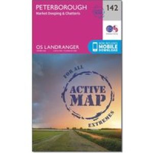 Ordnance Survey Landranger Active 142 Peterborough, Market Deeping & Chatteris Map With Digital Version - Pink, Pink