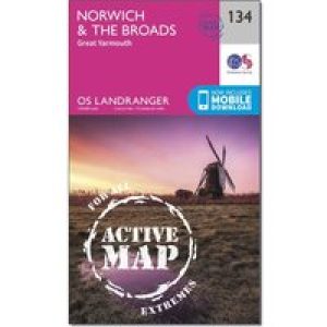 Ordnance Survey Landranger Active 134 Norwich & The Broads, Great Yarmouth Map With Digital Version - Pink, Pink