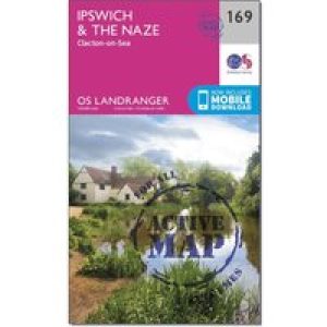 Ordnance Survey Landranger Active 169 Ipswich, The Naze & Clacton-On-Sea Map With Digital Version - Pink, Pink