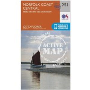 Ordnance Survey Explorer Active 251 Norfolk Coast Central Map With Digital Version - Orange, Orange