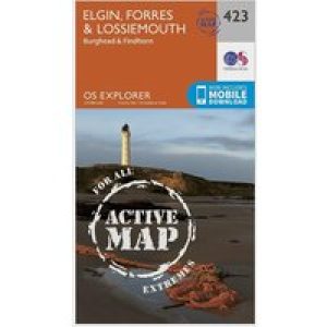 Ordnance Survey Explorer Active 423 Elgin, Forres & Lossiemouth Map With Digital Version - Orange, Orange