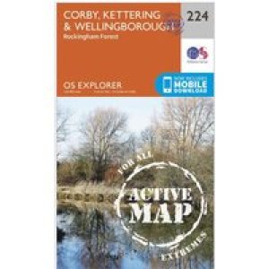 Ordnance Survey Explorer Active 224 Corby, Kettering & Wellingborough Map With Digital Version - Orange, Orange