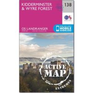 Ordnance Survey Landranger Active 138 Kidderminster & Wyre Forest Map With Digital Version - Pink, Pink