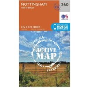 Ordnance Survey Explorer Active 260 Nottingham Map With Digital Version - Orange, Orange