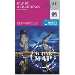Ordnance Survey Landranger Active 65 Falkirk & Linlithgow, Dunfermline Map With Digital Version - Pink, Pink