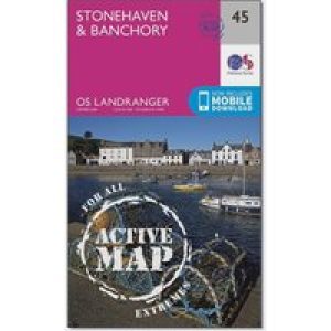 Ordnance Survey Landranger Active 45 Stonehaven & Banchory Map With Digital Version - Pink, Pink