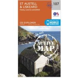 Ordnance Survey Explorer Active 107 St Austell & Liskeard Map With Digital Version - Orange, Orange