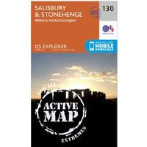 Ordnance Survey Explorer Active 130 Salisbury & Stonehenge Map With Digital Version - Orange, Orange