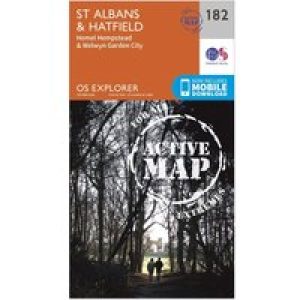 Ordnance Survey Explorer Active 182 St Albans & Hatfield Map With Digital Version - Orange, Orange