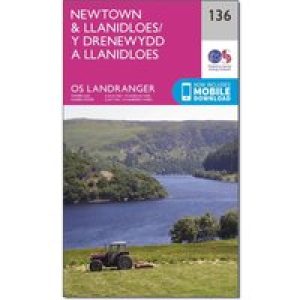 Ordnance Survey Landranger 136 Newtown & Llanidloes Map With Digital Version - Pink, Pink