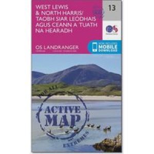Ordnance Survey Landranger Active 13 West Lewis & North Harris Map With Digital Version - Pink, Pink
